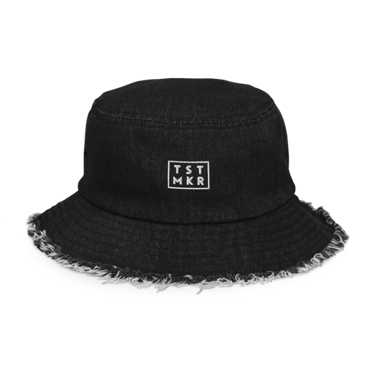 Logo | Distressed Denim Bucket Hat - Black