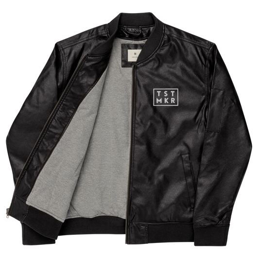 Logo | Leather Bomber Jacket - Black