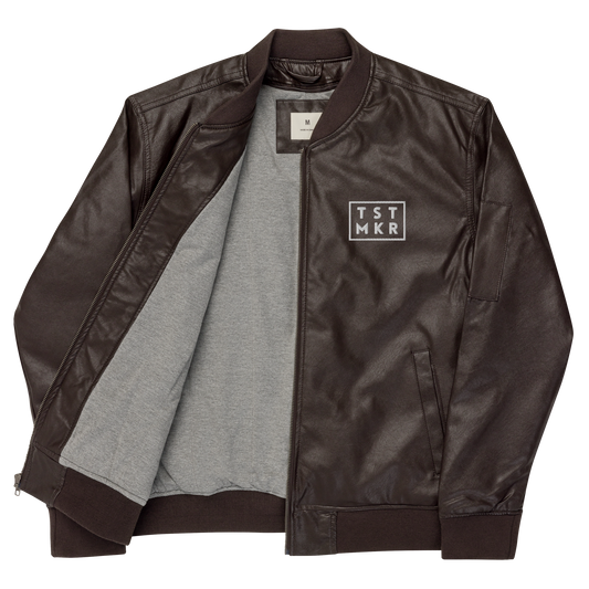 Logo | Leather Bomber Jacket - Brown